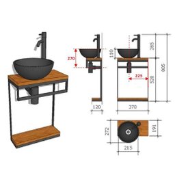 Gabinete para banheiro em Madeira e Metal preto - 2