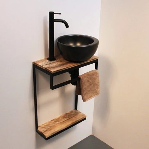 Gabinete para banheiro em Madeira e Metal preto