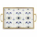 Ver imagem 1 de Bandeja Decorativa Branca com Olho Grego Azul e Detalhes Dourados 30x45cm