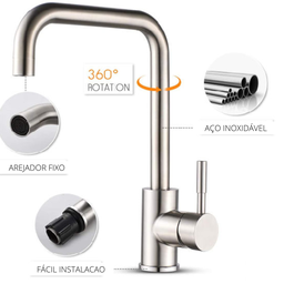 Torneira Inox Cozinha Bica Móvel Alta Misturador Monocomando - 7