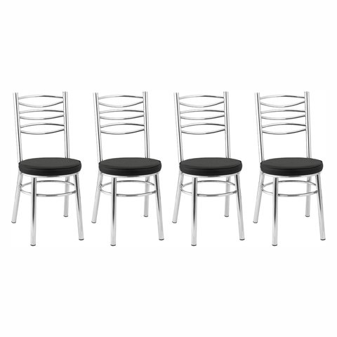 Conjuto 4 Cadeiras para Sala de Jantar de Aço Cinza/Cromado/Preto