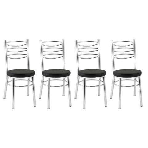 Conjunto 4 Cadeiras para Sala de Jantar Debrum Cromado/Preto