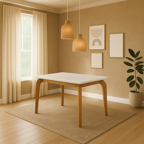 Mesa de Jantar Retangular 4 Lugares em MDF Off White/Imbuia Dublin Marrom