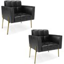 Ver imagem 1 de Poltrona Sala Pé Metal Dourado Kit 2 Ana Sintético Pu Preto - Ibiza