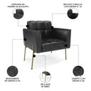 Ver imagem 3 de Poltrona Sala Pé Metal Dourado Kit 2 Ana Sintético Pu Preto - Ibiza