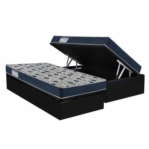 Cama Box Baú Solteiro: Colchão Anatômico Ortobom D28 Iso 60 Super Firme + Base Crc Courano Black