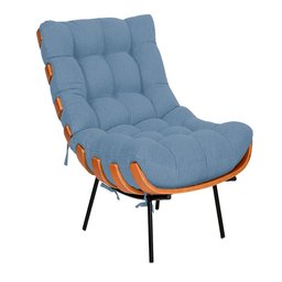Poltrona e Puff Costela Base Metálica Fixa no Linho - Belliv Decor:azul - 2