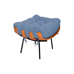 Poltrona e Puff Costela Base Metálica Fixa no Linho - Belliv Decor:azul - 3