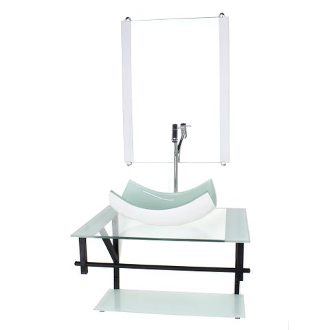 GABINETE DE VIDRO PARA BANHEIRO 60CM AP CUBA RETANGULAR CURVADA BRANCO COM TORNEIRA CROMADA