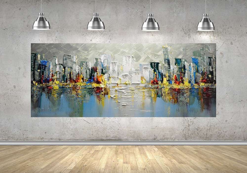 Quadro Pintura Tela Cidade Paisagem Urbana 2441: 50cm (A) x 130cm (L) - 4