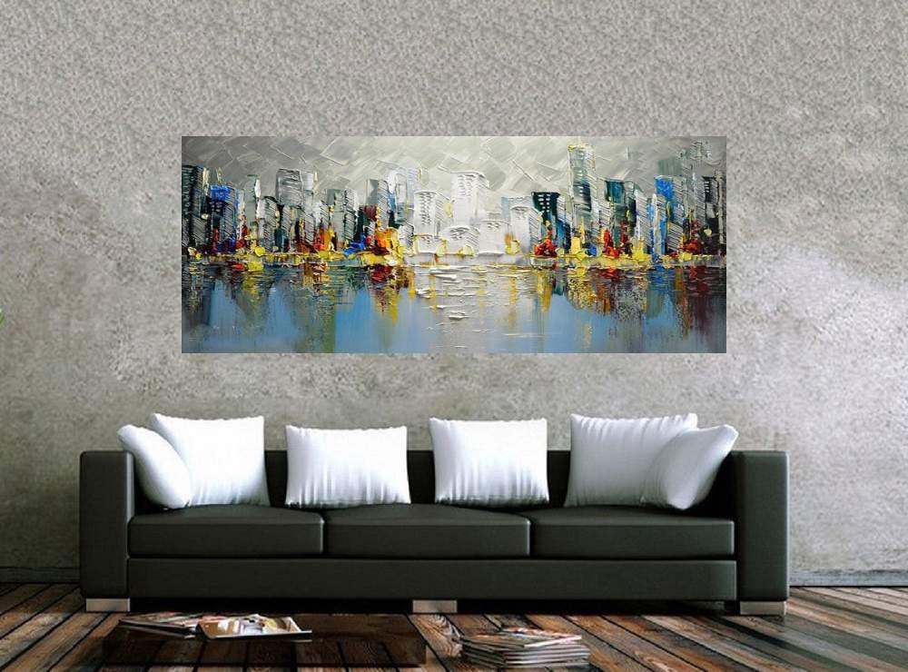 Quadro Pintura Tela Cidade Paisagem Urbana 2441: 50cm (A) x 130cm (L) - 2