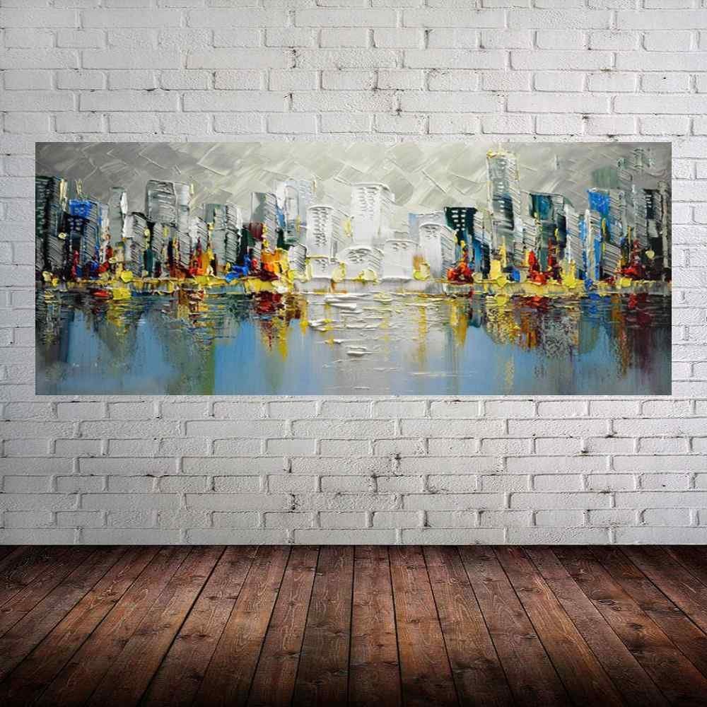 Quadro Pintura Tela Cidade Paisagem Urbana 2441: 50cm (A) x 130cm (L) - 1