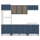 Ver imagem 3 de Cozinha Amara Armários Aéreos Porta Vidro Torre Quente Balcões 3 Gavetas Branco/Azul 250785