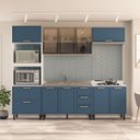 Ver imagem 1 de Cozinha Amara Armários Aéreos Porta Vidro Torre Quente Balcões 3 Gavetas Branco/Azul 250785