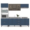 Ver imagem 2 de Cozinha Amara Armários Aéreos Porta Vidro Torre Quente Balcões 3 Gavetas Branco/Azul 250785