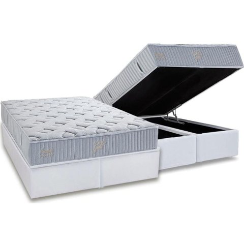 Cama Box Baú King: Colchão Molas Ensacadas Herval Premium + Base Crc Linhão White (193x203)