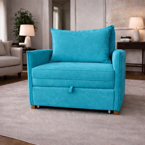 Poltrona Cama Mônica Suede Decorativa Confortável Moderna Sala Quarto Recepção