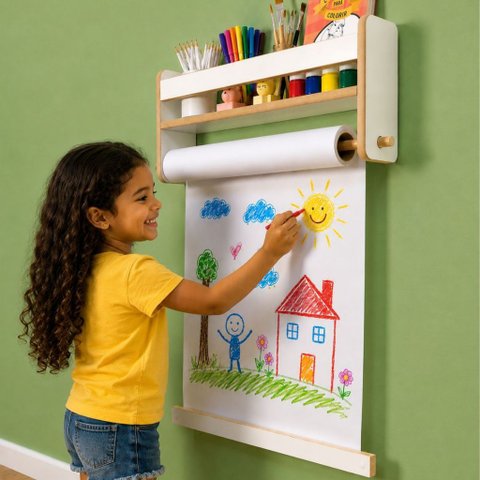 Porta Bobina Lousa de Parede Infantil para Desenho e Pintura + Rolo de Papel - Mariá