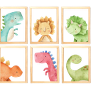 Ver imagem 1 de Quadro Infantil Dinossauro 6 un A4 vidro e pendurador