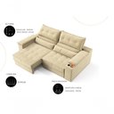 Ver imagem 6 de Sofá com Chaise Manhattan 3 Lugares Retrátil e Reclinável 210cm Bege Cia Lar