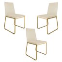 Ver imagem 1 de Kit 03 Cadeira de Jantar Estofada Lille Base Gold Courino Bege - Montanaris Decor