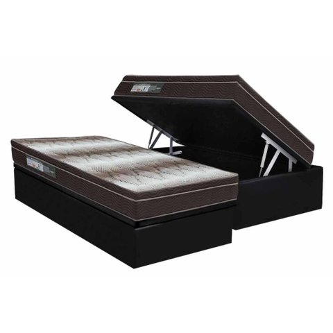 Cama Box Baú Solteiro: Colchão Ortopédico Ortobom Light + Base Crc Suede Black (88x188)