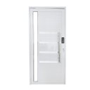 Ver imagem 1 de Porta Pivotante de Alumínio Branco 2,10 x 1,20 Com Pux. Friso e Visor com Fechadura Digital Linha 30