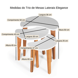 Mesas Laterais Decoração Kit 3 Elegance Napole Decor - Branco - 4