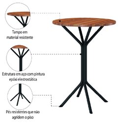 Conjunto de Mesa Bistrô com 2 Banquetas Guarujá Preto / Freijó Artefamol - 5