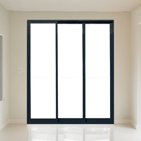 Porta Correr 3 Folhas Vidro 200cm X 215cm Vidro Temperado 6cm Fábrica do Alumínio