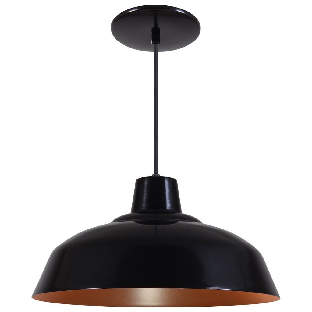 Pendente Retrô 34cm Luminária Lustre Alumínio Preto Fosco C/ Cobre - T&T Iluminação