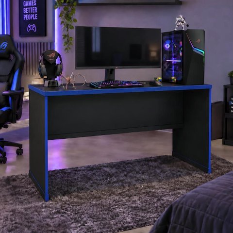 Mesa Gamer Escrivaninha para Computador Pc 136 cm Home Office Estudo Setup Gamer - Preto e Azul