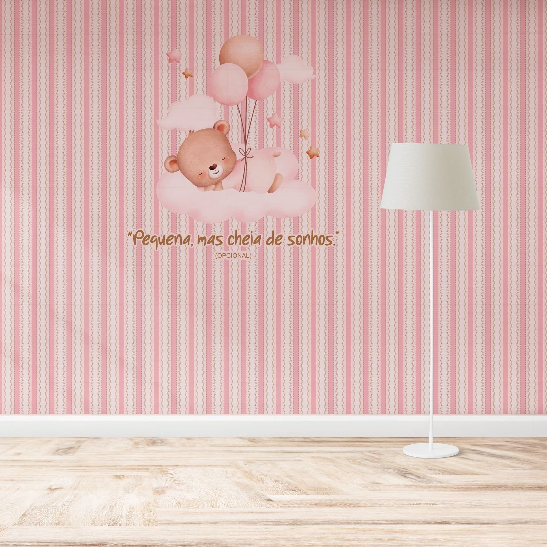 Papel de Parede Adesivo Menina Ursinho Nas Nuvens - Painel