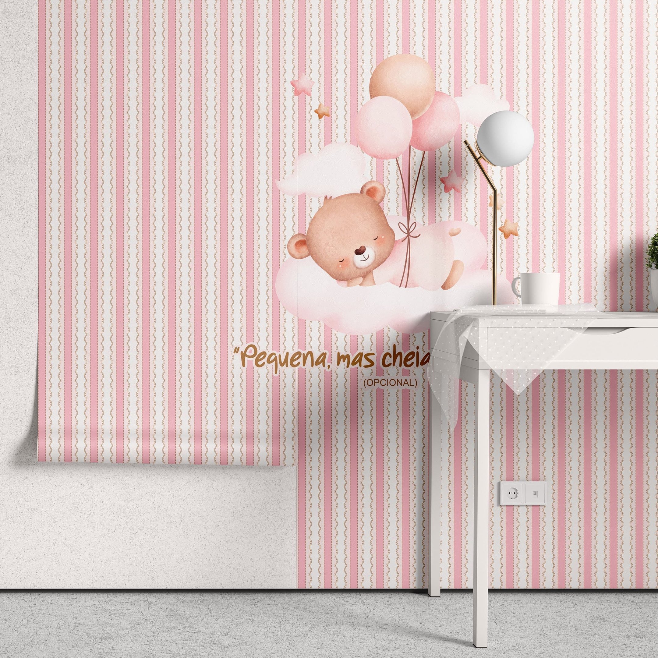 Ver imagem 2 de Papel de Parede Adesivo Menina Ursinho Nas Nuvens - Painel