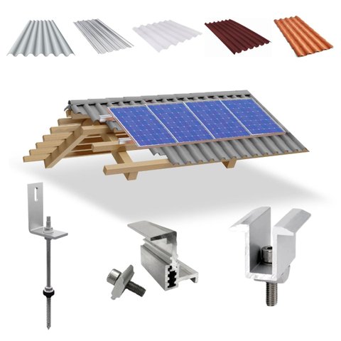 Kit Estrutura Suporte Fixador Linha C P/ 04 Placas Solar Alumínio Inox Telha Fibro Ondulada Viga Mad