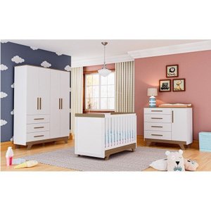Quarto de Bebê Completo com Guarda Roupa Cômoda e Berço 100% MDF Kakau Retrô Espresso Móveis