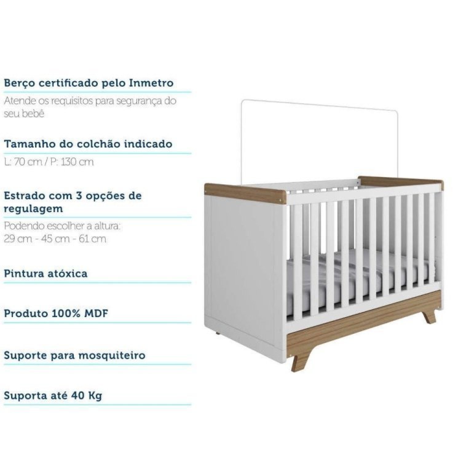 Quarto de Bebê Completo com Guarda Roupa Cômoda e Berço 100% MDF Kakau Retrô Espresso Móveis - 18