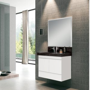 Conjunto para Banheiro com Espelho, Gabinete, Lavatório em Porcelanato com Cuba Esculpida 80cm 