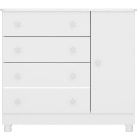 Cômoda Sapateira Infantil 1 Porta 4 Gavetas C/ Pés Doce Mel Branco