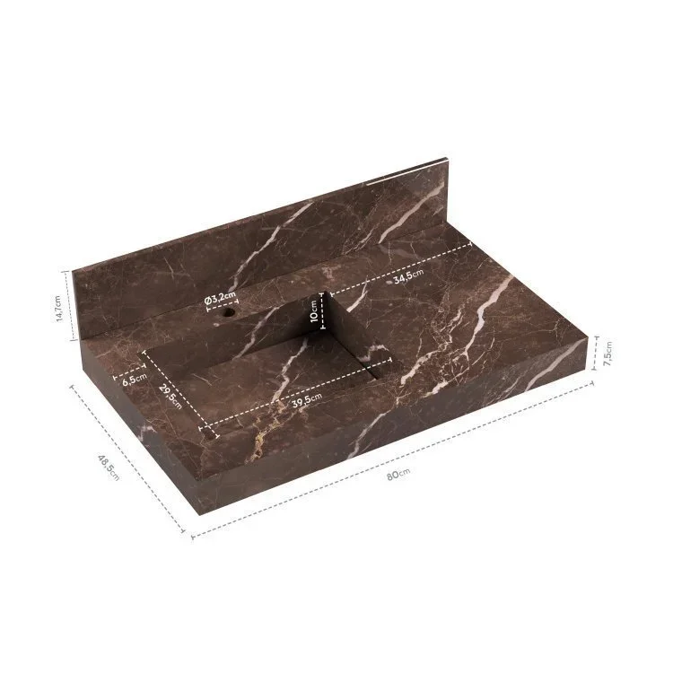 Conjunto para Banheiro Espelho Gabinete Lavatório em Porcelanato com Cuba Esculpida 80cm  - 5