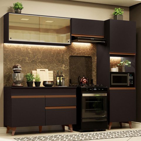 Armário de Cozinha Completa 250cm Preto Reims Madesa XA03