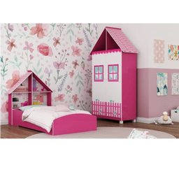 Quarto Infantil com Cama e Guarda Roupa Casinha  - 1