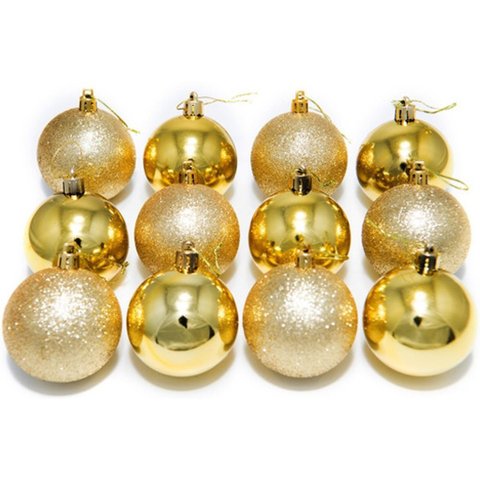 Kit 12 Bolas Douradas Enfeite Natalino Árvore Natal 50mm