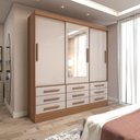 Ver imagem 1 de Guarda-roupa Casal Ferrara 3 Portas 9 Gavetas com Espelho Cinamomo/off White - Panorama Móveis