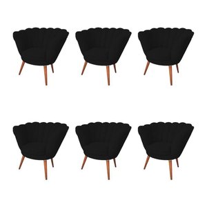 Kit 6 Poltronas Decorativa Pétala Clínicas e Consultórios Base Madeira Maciça Estofado Veludo