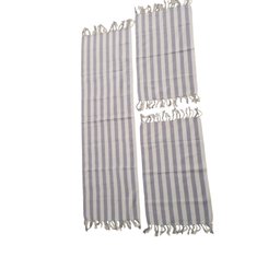 Jogo de Cozinha Tapetes com Passadeira Kit 3 Peças Varias Cores: Cinza com Cru Listrado - 1