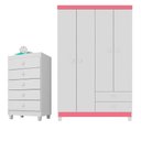 Ver imagem 6 de Guarda Roupa Infantil 4 Portas Cômoda 5 Gav Branco Rosa