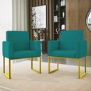 Ver imagem 4 de Kit Sofá 2 Lugares + 2 Poltronas Recepção Sala Base Dourada Cor:azul Turquesa Azul Turquesa