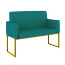Ver imagem 7 de Kit Sofá 2 Lugares + 2 Poltronas Recepção Sala Base Dourada Cor:azul Turquesa Azul Turquesa