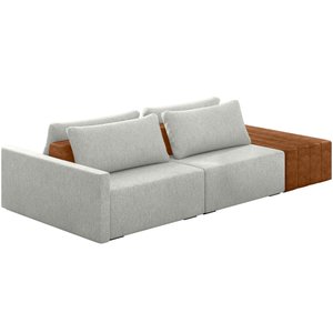 Sofá Ilha Modular para Sala 252cm com Puff Dublin K01 Linho Cinza Sintético Caramelo - Lyam Decor